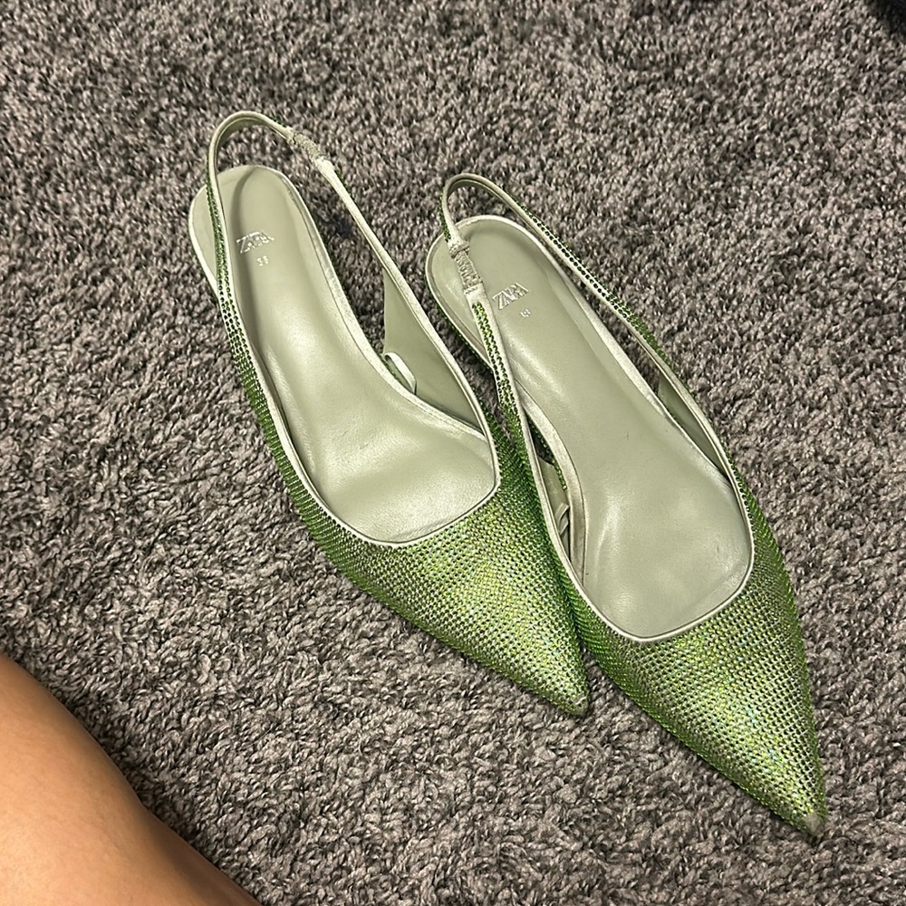Zara women’s sparkly heels green